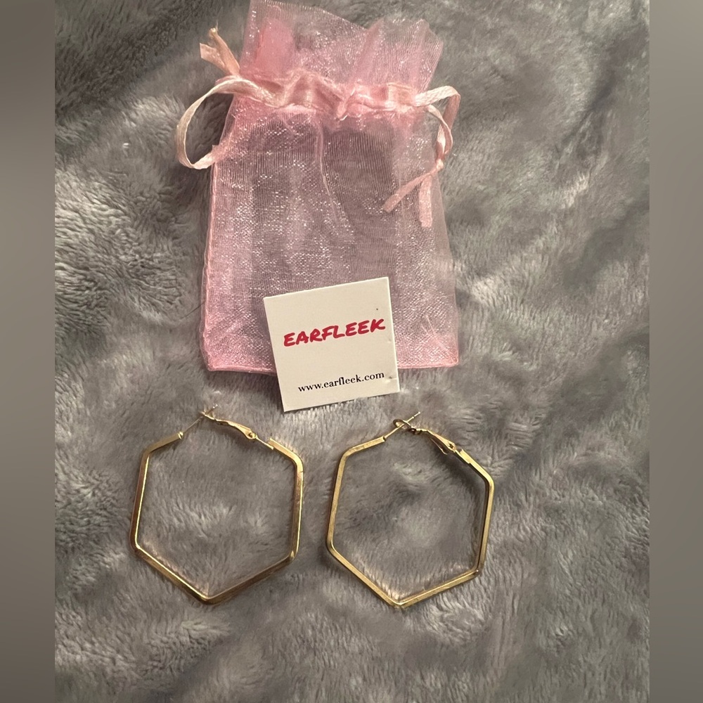 Earfleek Gold Tone Hoop Pierced Earrings, new with tag & bag